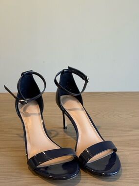 Kelly & Katie Navy Patent Ankle-Strap Stiletto Heels